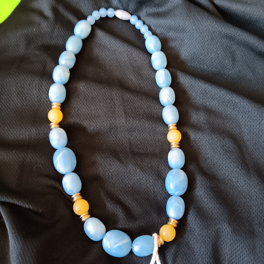 Blue and Yellow Beaded Necklace